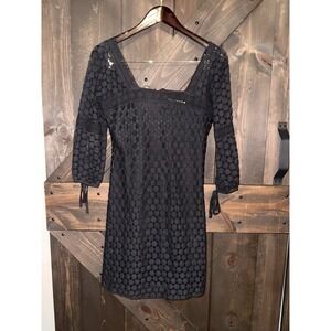 SOLITAIRE Ravi Khosla Black Boho Eyelet LACE MINI DRESS Cover‎ Up Size Small S